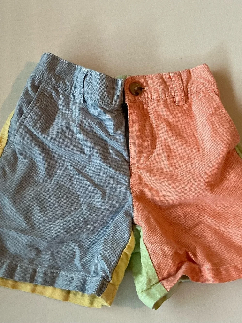 Ralph Lauren Two-Tone Blue and Coral Colorblock Kids Shorts
